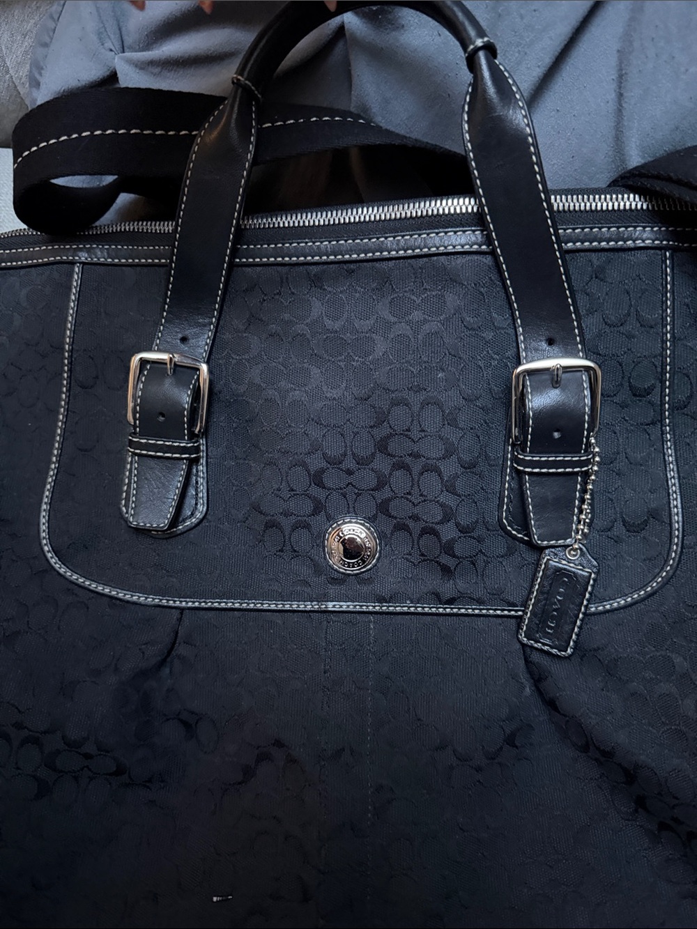 Coach Black Signature Tote with Blue Lining - Picture 10 of 13